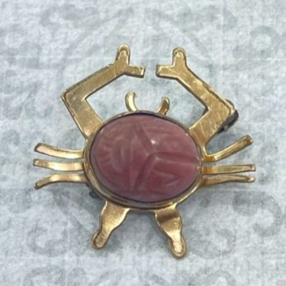 Vintage WRE Gold Filled Crab Scarab Pin Brooch - Picture 2 of 3